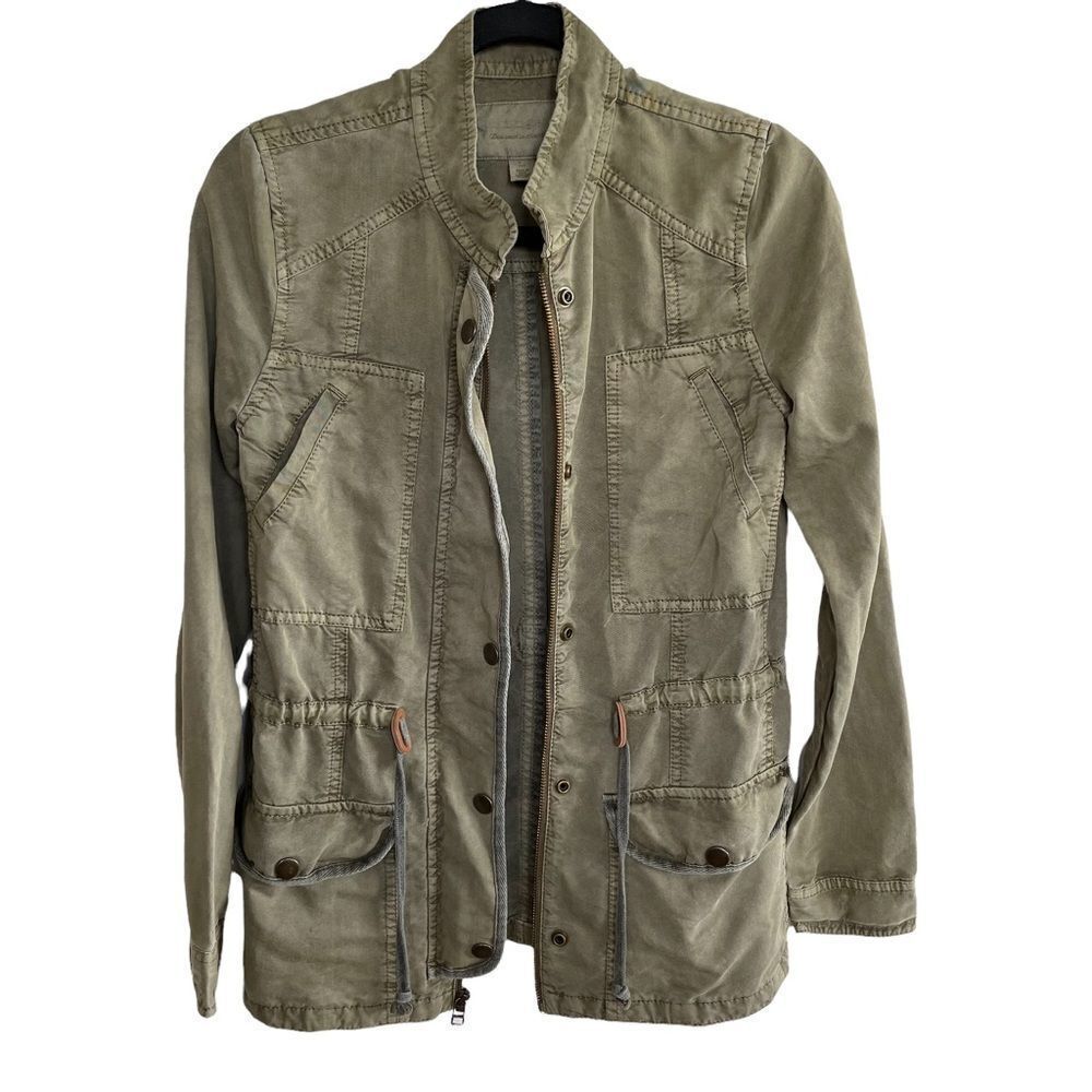 Hinge ~ Olive green jacket/anorak ~ Zippered and Button front ~ size XS